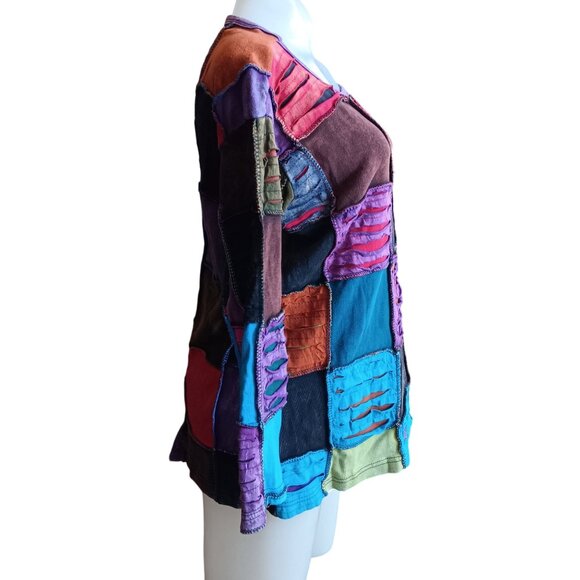 Small True Vintage Boho Top Handcrafted Patchwork Bohemian Tunic Nepal Cotton - Picture 5 of 8